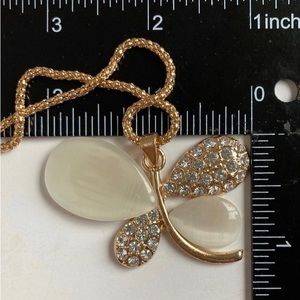 Gold Tone Satin Spar Butterfly Necklace 16 inches long